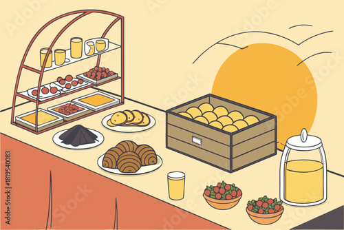 Breakfast buffet with an array of pastries and snacks on a table