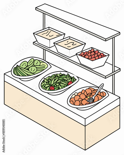 Illustration of a fresh salad buffet station