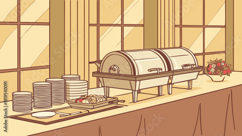 Catering buffet setup in event hall 