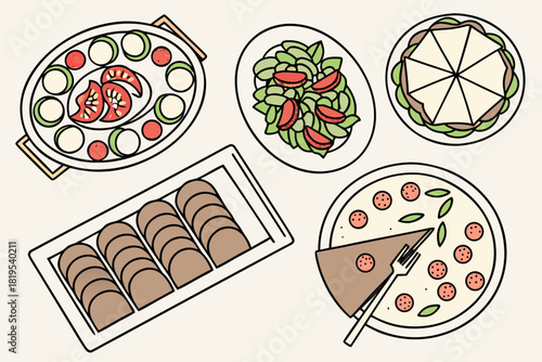 Assorted dishes, appetizing culinary variety, a feast of flavors