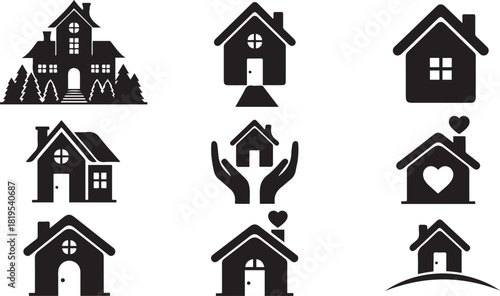 Collection of house icons with different designs and symbols home graphic