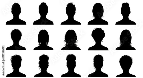 Diverse human head silhouettes for anonymous user profiles and placeholder avatars