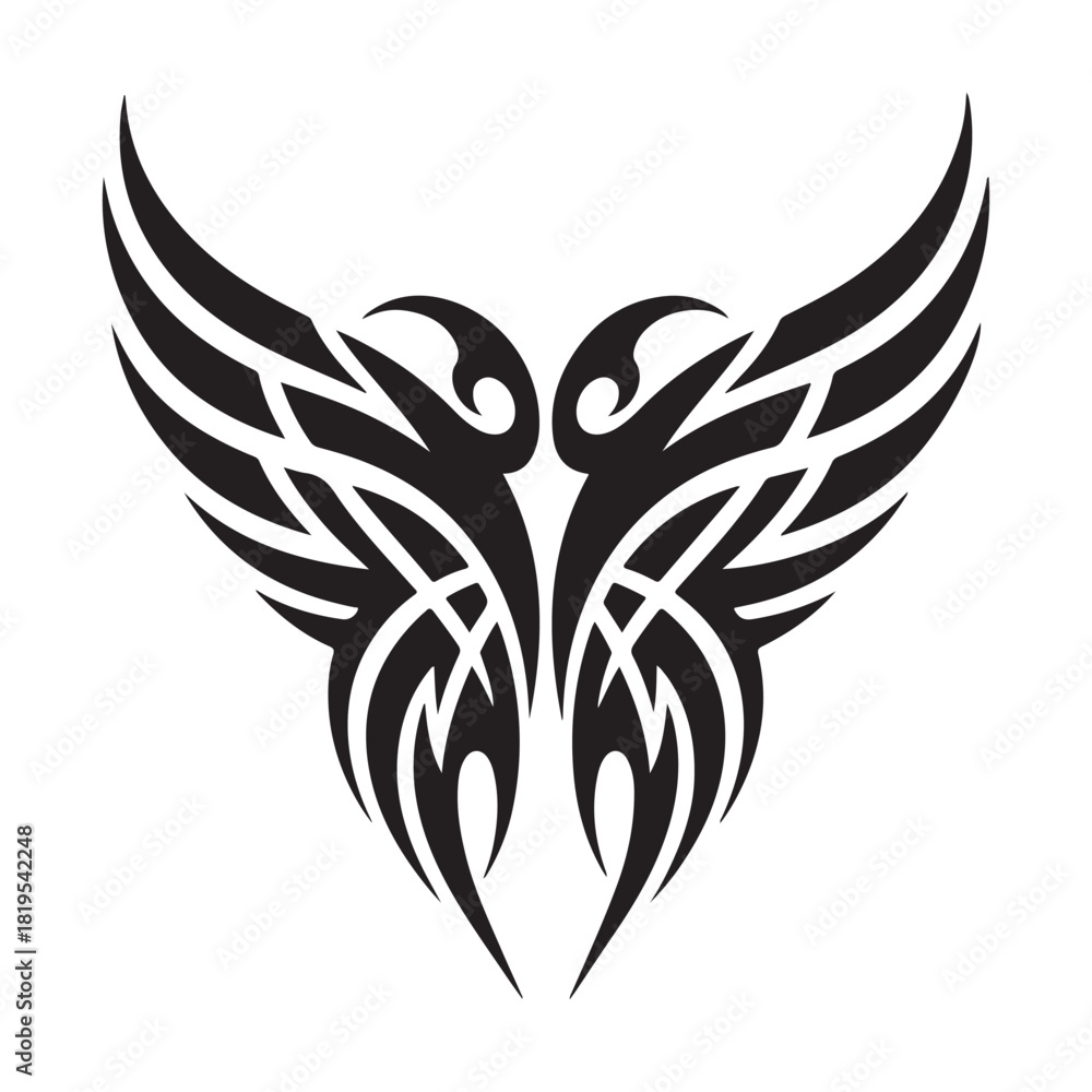 Obraz premium Pair of Tribal Wings Design Keywords: tribal, wings, pair, design, black, white, isolated