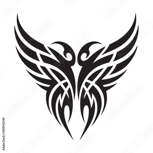 Pair of Tribal Wings Design Keywords: tribal, wings, pair, design, black, white, isolated