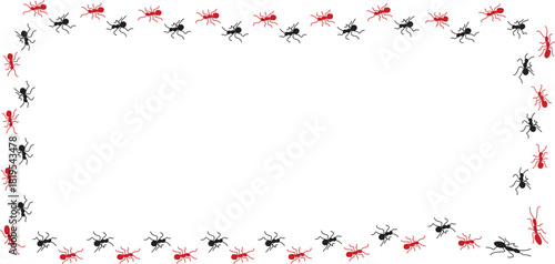 Red and black ant border EPS design with alternating insect pattern, ideal for nature-themed projects.