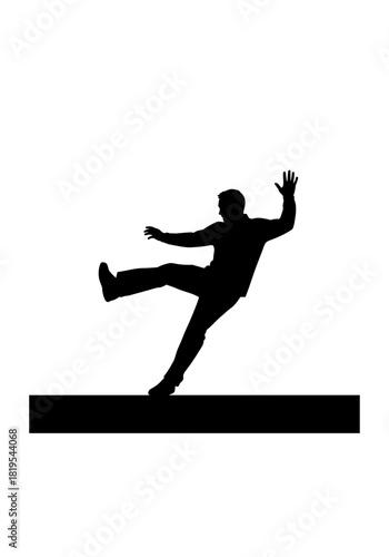 Silhouette of man slipping and losing balance on flat surface  