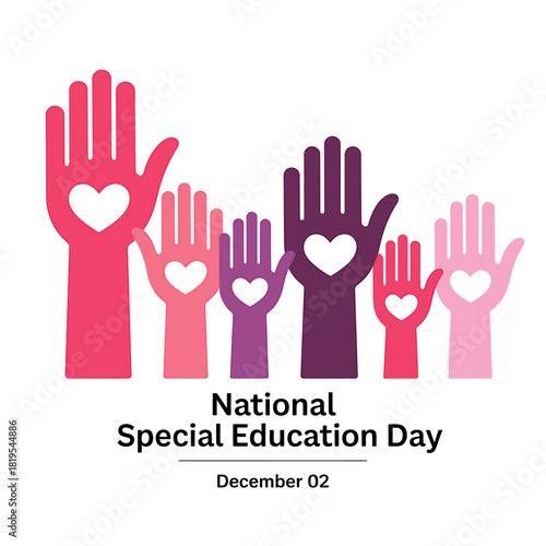 National special education day with diverse loving hands icon