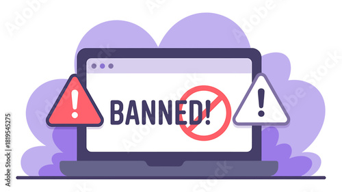 Website access banned on laptop screen with error warning alerts