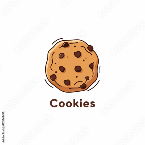 Delicious Chocolate Chip Cookie Illustration with the Word Cookies Below, Perfect for Baking and Food-Related Themes