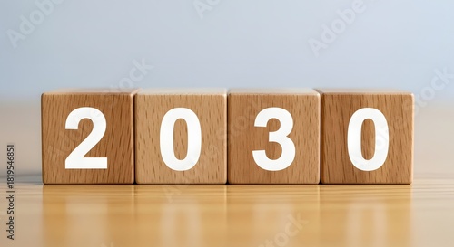 Year future forecast concept wooden blocks with number two thousand thirty vision and planning ahead