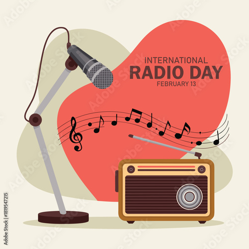 international radio day poster with retro aparatus.