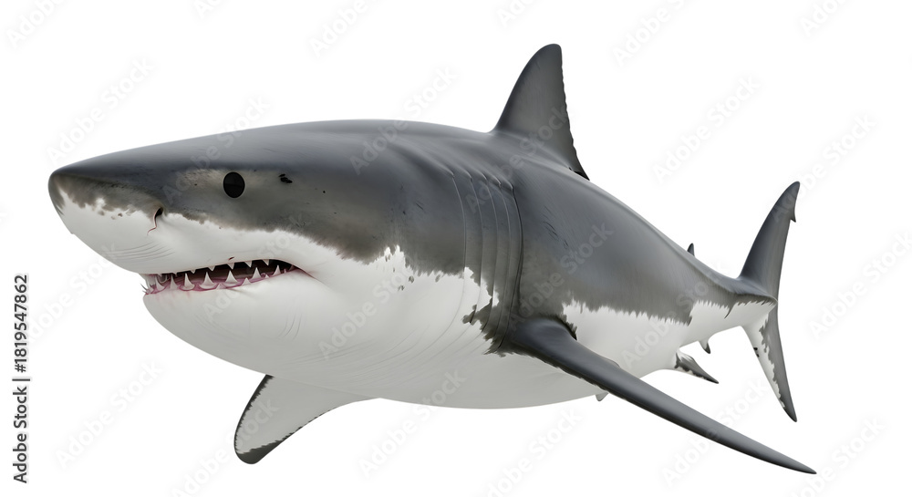Fototapeta premium Great white shark profile isolated on transparent background
