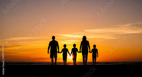 A loving family creates lasting memories during a beautiful sunset beach walk