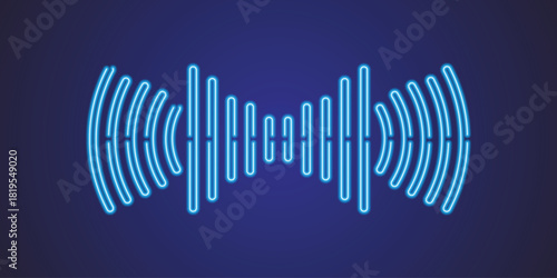 Neon Sound Wave Icon, Sound wave icon for voice recognition in virtual assistant, speech signal. Abstract audio wave, voice command control, outline acoustic waveform.