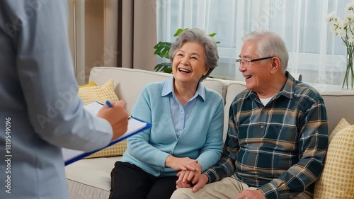 Happy Senior Couple: Elderly Man and Woman Consulting with Advisor - Retirement Planning, Financial Advice, Aging Gracefully Concept.

