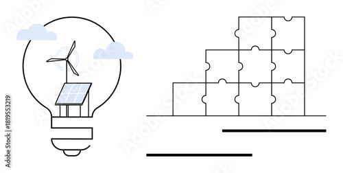 Renewable energy. Solar panel and wind turbine promoting renewable energy sources. Renewable energy supporting sustainability and clean energy innovation. For eco-technology, green business, future