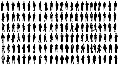 Diverse group of professional human silhouettes captured in various dynamic poses