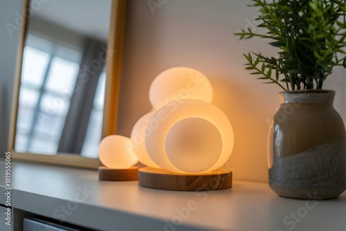 Lamp ball on table with gentle glowing lights, light decor 