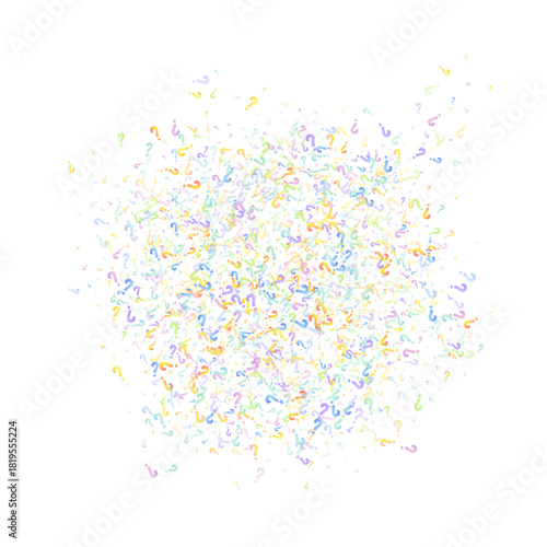 Question marks. Background for quiz, poll, survey, faq, interrogation, query. Multicolored template for opinion, public poll. Funny School vector illustration rainbow color 