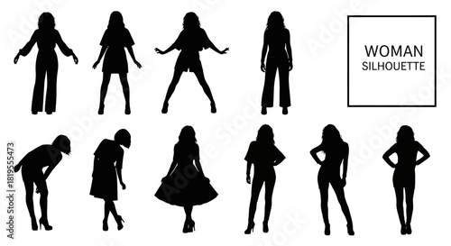 Diverse collection of female silhouettes showing various poses and styles