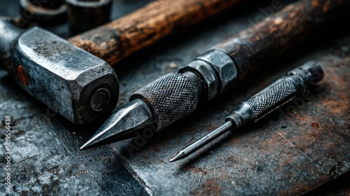 Industrial tools flat illustration on metal texture