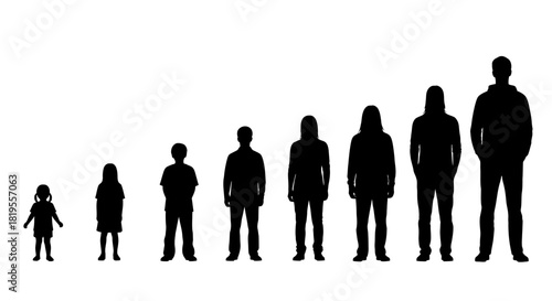 Human growth and development stages from childhood to adulthood silhouette scale