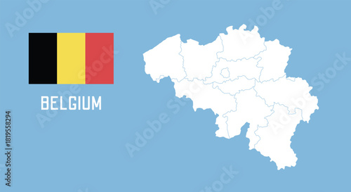 Belgium map. Vector Belgium map with Belgium flag isolated on blue background.	