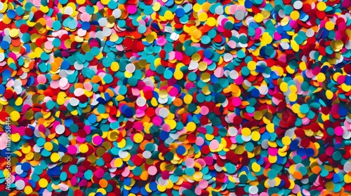 Vibrant and colorful confetti background. Festive flat lay texture for a party, birthday, or celebration