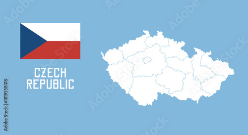 Czech Republic map. Vector Czech Republic map with Czech Republic flag isolated on blue background.	