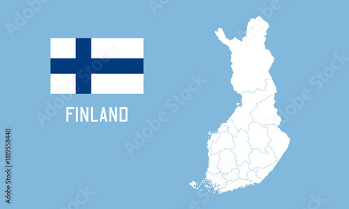 Finland map. Vector Finland map with Finland flag isolated on blue background.	