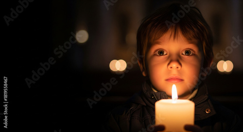 Wallpaper Mural A boy with a candle in a church looking mesmerized at the flame during a Christmas service. Torontodigital.ca