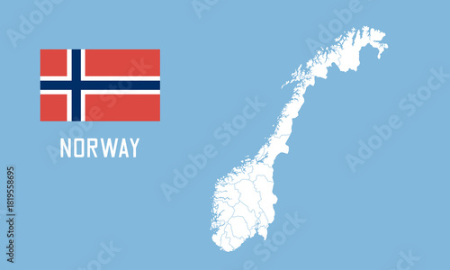 Norway map. Vector Norway map with Norway flag isolated on blue background.	