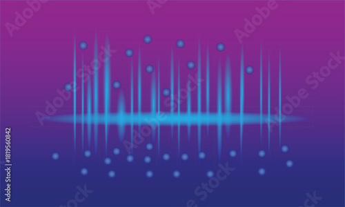 Abstract energy sound equalizer with blue light particles and glow