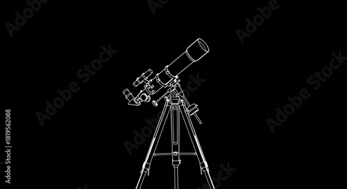 White Line Art Astronomical Telescope on Tripod for Night Sky Viewing
