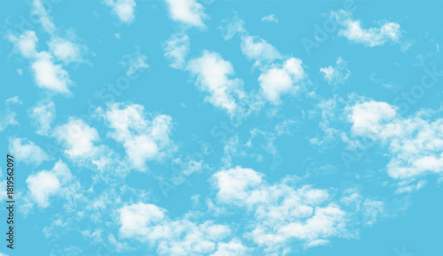 background of clouds and the sky.  White clouds on a blue sky backdrop.  Watercolor vector illustration of blue sky and clouds.