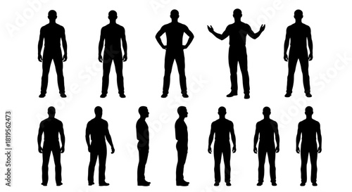 Diverse male human body silhouettes in various static positions