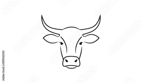 Minimalist line art drawing of a cow head with horns
