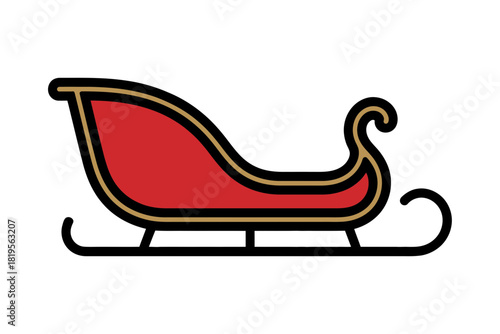 Illustration of a red and gold sleigh on a white background