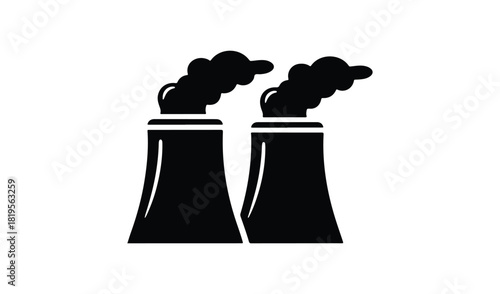 Black silhouette of two industrial chimneys emitting smoke