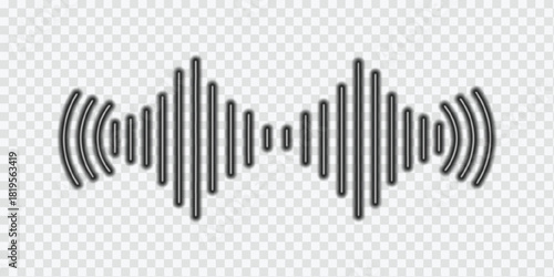 neon Sound wave icon for voice recognition in virtual assistant, speech sign, voice command control, outline acoustic waveform. Vector element for mobile app with voice interface, neon Sound icon