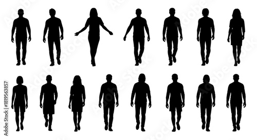 Silhouettes of People Walking Forward in Various Poses and Directions