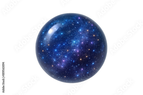 Glass sphere containing a vibrant cosmic galaxy universe