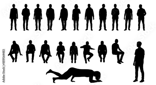 Diverse human silhouettes capturing various postures for architectural rendering