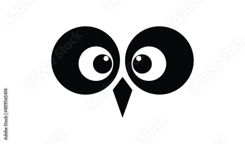 Cute cartoon owl face with big round eyes and beak
