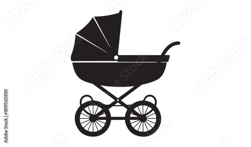 Classic vintage baby pram silhouette isolated on white background
