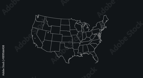 Minimalist White Outline of the Contiguous United States Map States