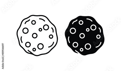 Two abstract irregular shapes with circular indentations in black and white