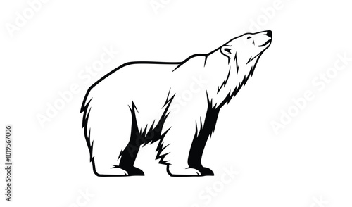 Stylized line drawing of a polar bear looking upwards