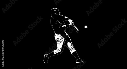 Dynamic Baseball Player Delivers Powerful Bat Swing Hitting the Ball