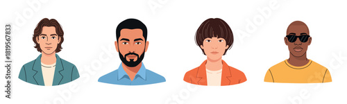 Portraits of diverse young adults: caucasian, african, asian, fashion, style